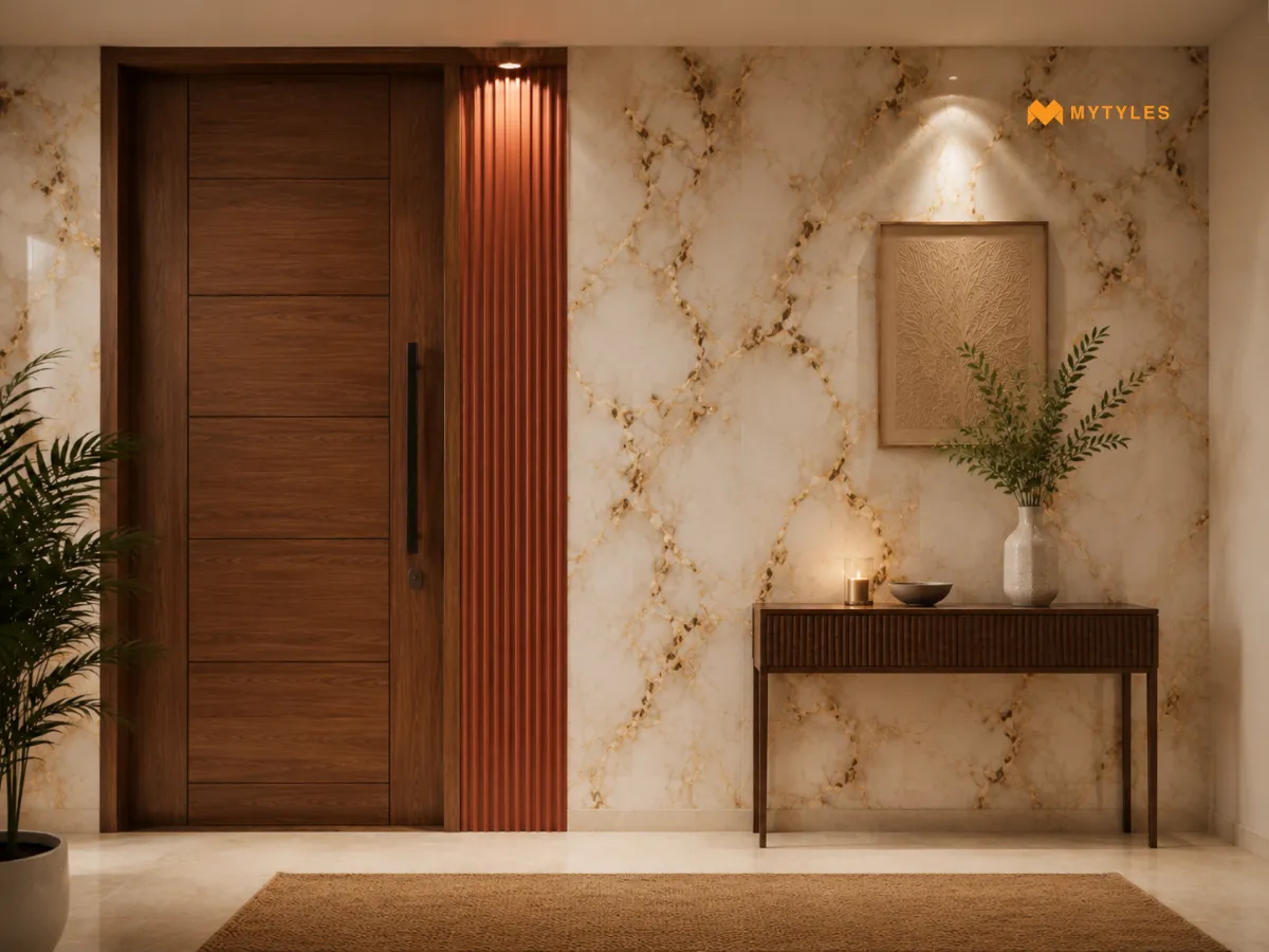Terracotta Fluted Tile with Gold-Vein Marble-Look Tile